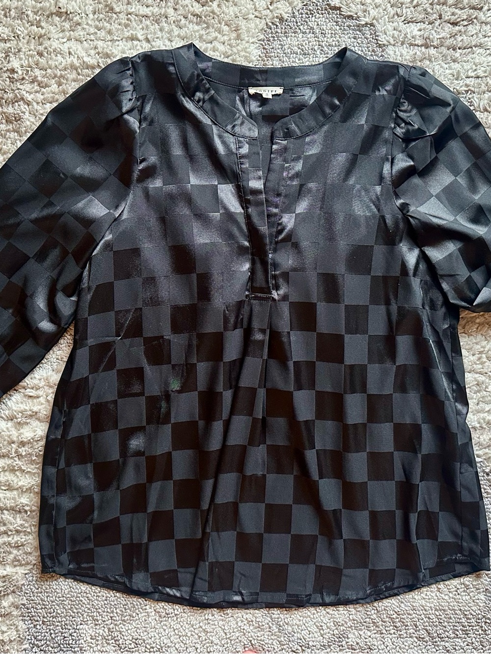 JODIFL Black Check Satin Women’s Shirt size Medium